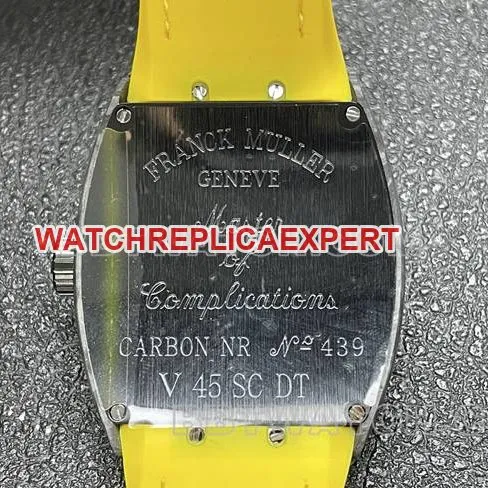 Frank Muller top-tier watch ABF factory V45black dial black shell yellow leather braceletside live photo