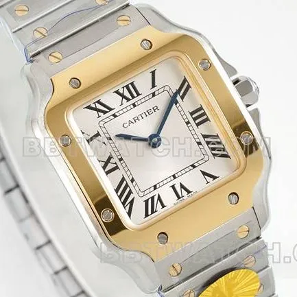 watch Santos Cartiersilver dialyellow gold circle quartz movementside live photo