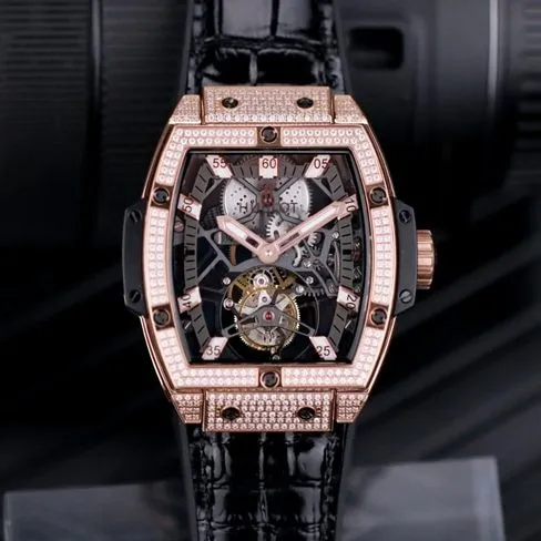 Hublottop-tier watch men's black dial black belt MASTERPIECE series tourbillon mechanical leather strap watch movement picture
