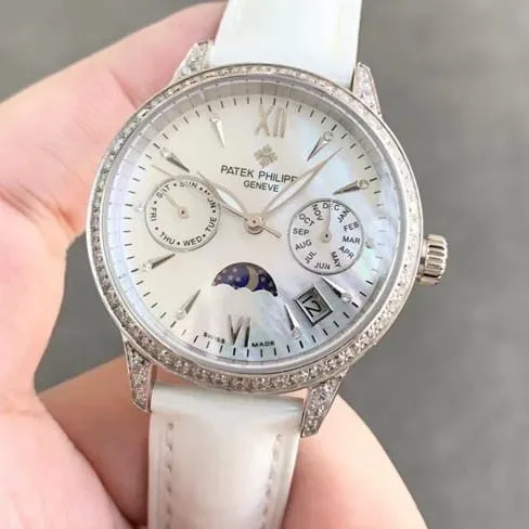 Patek Philippetop-tier watch fully automatic movement women's white dialleather strapmovement picture
