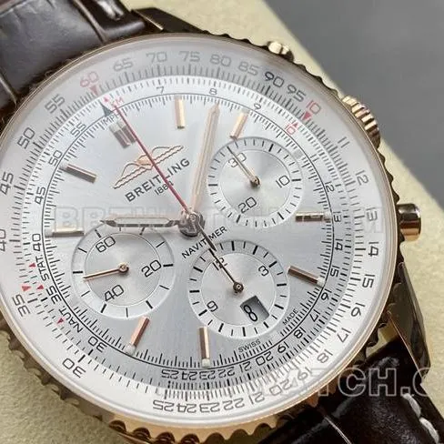 collectible watch BLS factory silver white dialBreitling aviation chronographrose goldleather strap model clasplive photos