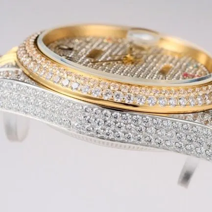 TW factory top-tier replicaRolex men's white dialsteel bracelet full diamond Datejust series 18k gold automatic movement watch clasp picture