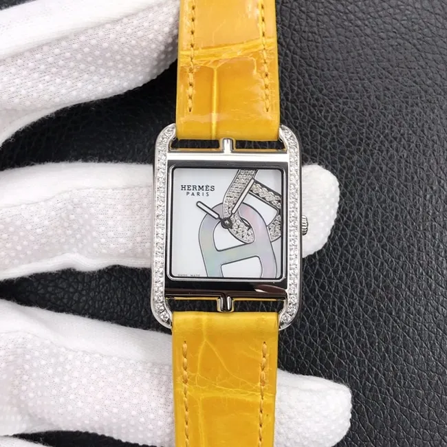 YFtop-tier watch Hermes white dial yellow belt quartzleather strap women's watch clasp picture