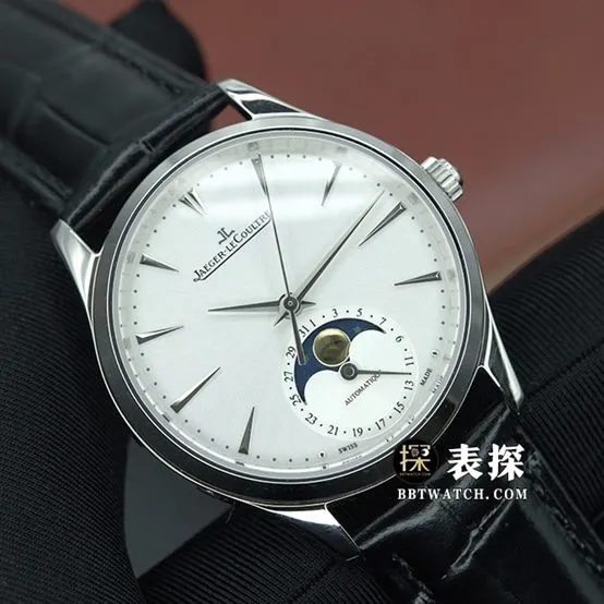 AG master Jaeger-LeCoultre1:1replica watch silver gray plate moon phaseleather strap model 1258420caseback live photo