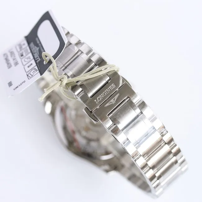 GF Factory Top collectible watches Longines Men's White Plate Steel Strap Masterpiece Series Moon Phase 42mm Mechanical Watch Side View