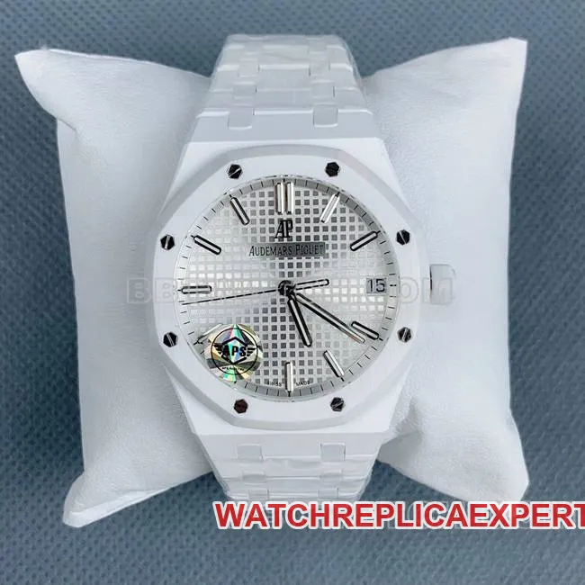 collectible watch Royal OakAPS factory Audemars Piguetsilver dial white ceramic15500caseback live photo