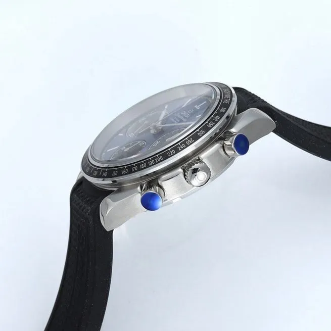 Omega Speedmaster series replica326.32.40.50.06.001 multifunctional chronograph watch blue dial front view