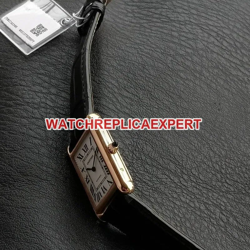 Cartiertop-tier watch F1 factory tank white dialrose gold case 2899MCmovementleather strap model caseback live photo