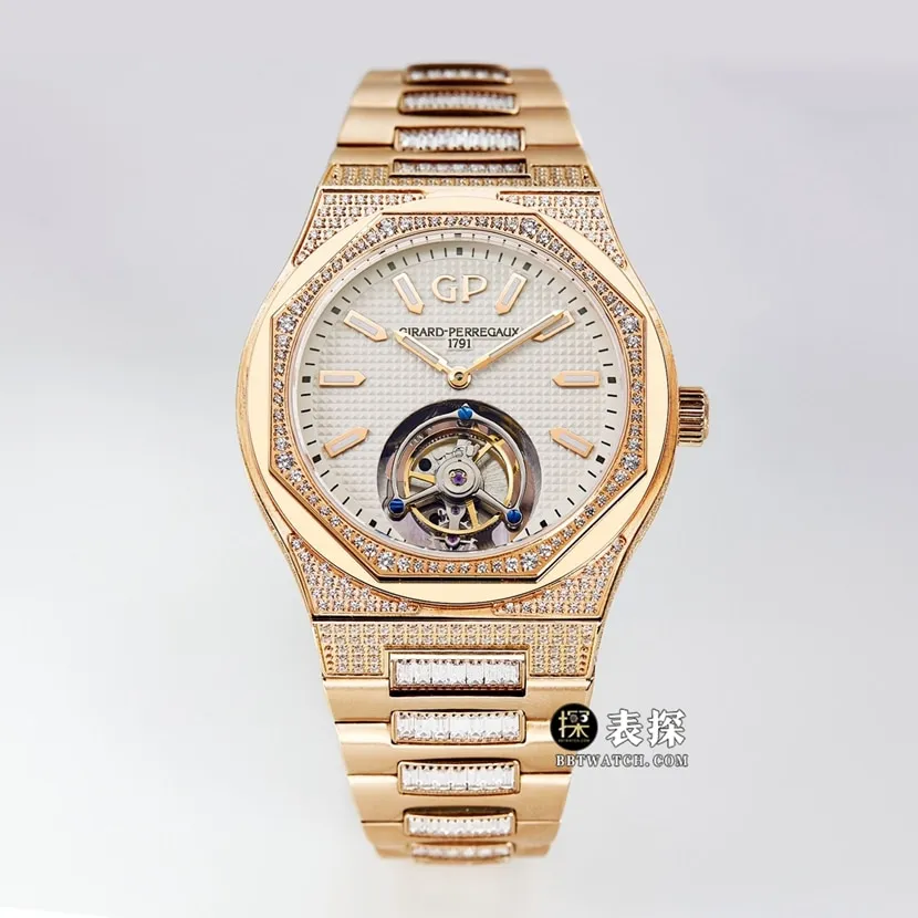 MTF Laurel Girard-Perregaux watch silver gray plate rose goldsteel bracelet model side live photo