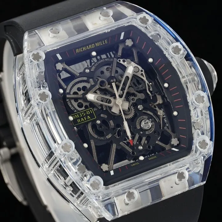 Richard Mille men's super A watches transparent skeleton disk black rubber models RM35-01 side actual photo
