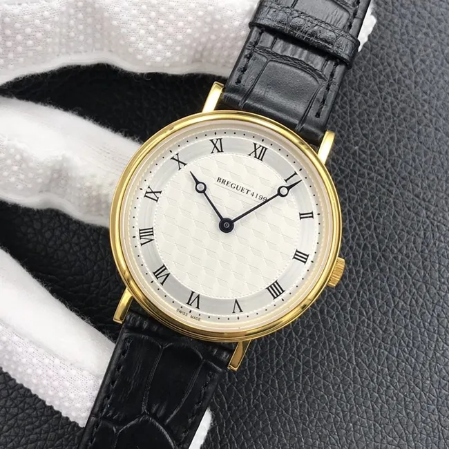 Top-tier watch Breguet men's white dial black belt classic series automatic movementleather strap watch leather strap picture