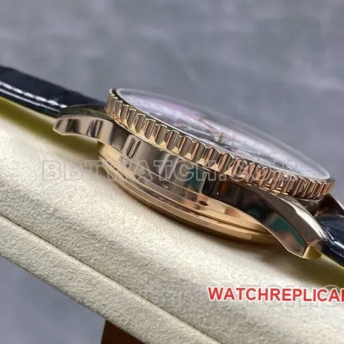 top-tier watch BLS factory Breitling aviation chronographrose goldblack dialleather strap caseback live photo