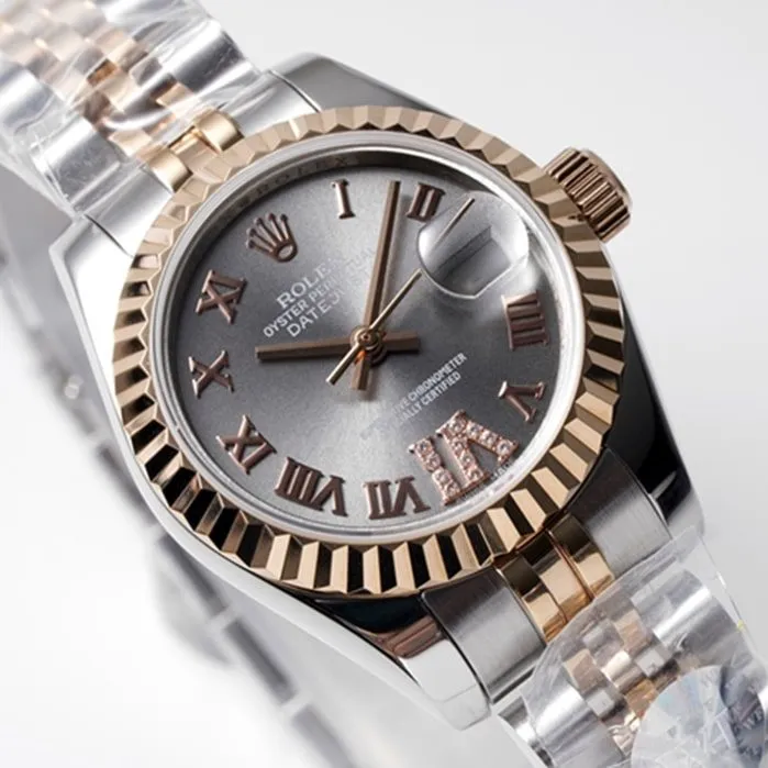 Top-tier watch Rolex women's gray plate Datejuststeel bracelet watch back cover picture
