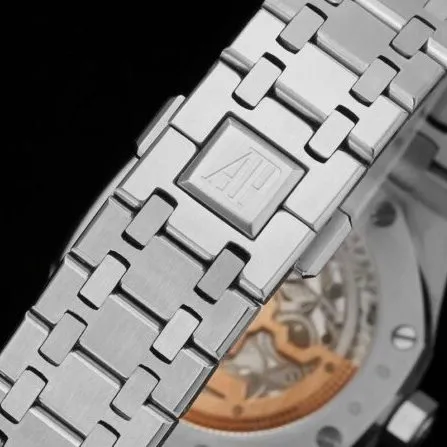 top-tier watch Audemars PiguetRoyal Oak super two-hand mechanical movement15202 white steel black bottom men's watch side view