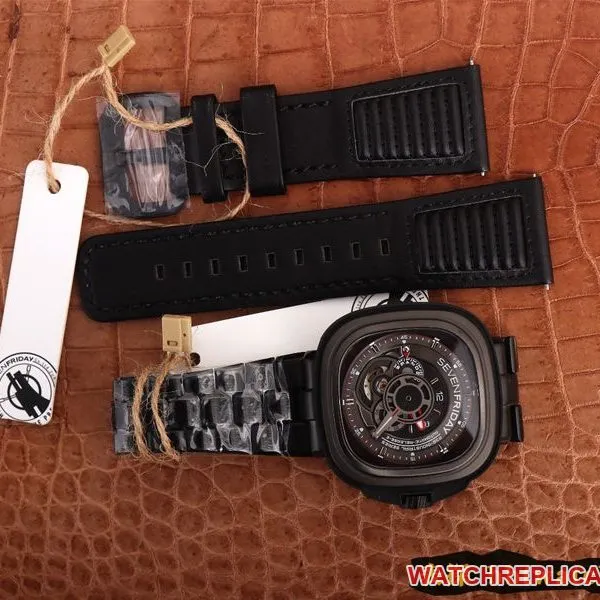 Seven day display five watch all black super cool hollow SEVENFRIDAY/automatic movement fashion men's watch Swiss steel bracelet large dialclasp picture