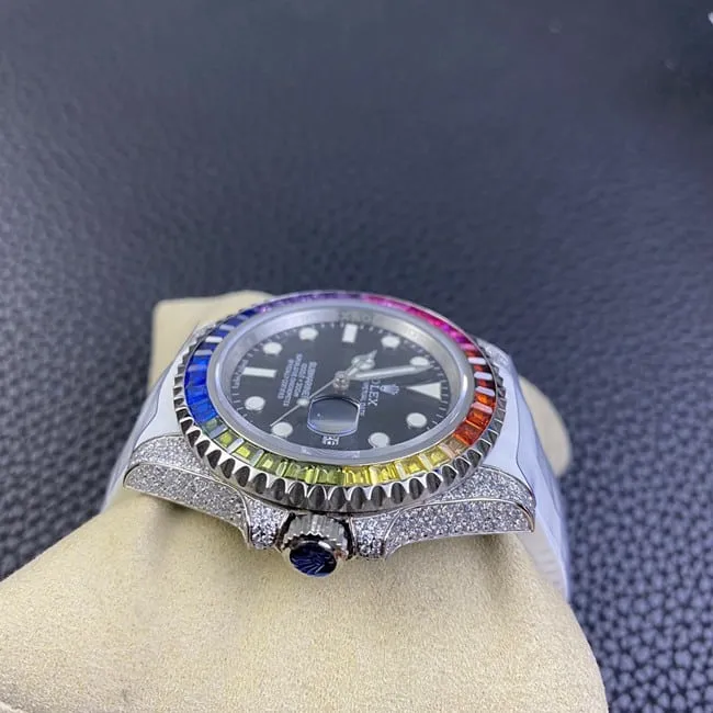 top-tier replicaRolexhigh-quality men's black dial white rubber strap fully automatic movementSubmariner series watch clasp picture