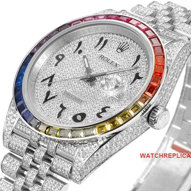 MS factory Rolex log 1:1top-tier replica2024 new full diamond plate Middle Eastern digital time scale caseback live photo