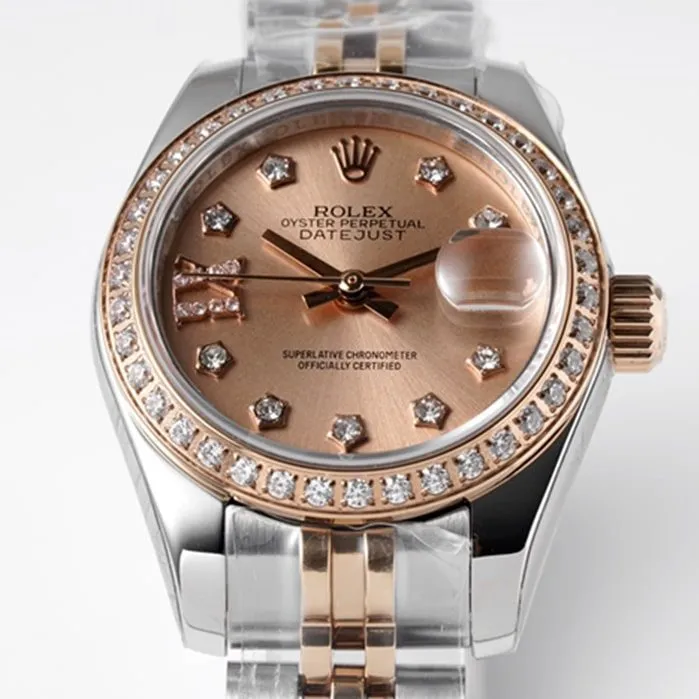 Top-tier watch Rolex women's gold plate Datejuststeel bracelet watch side view