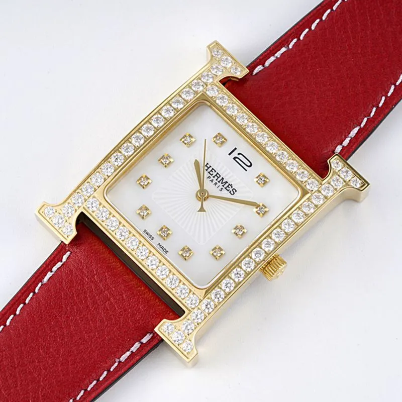 Hermès top-tierhigh-quality watch HeureH three-pin series ladies leather strapwhite dial gold watch clasp picture