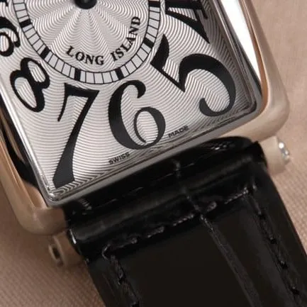 top-tier Frank Muller Long Island series quartz women's dial black belt watch detail shots