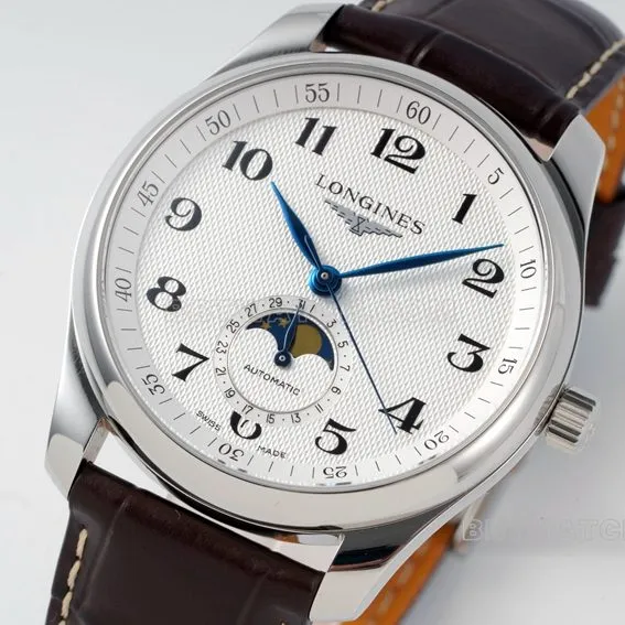 APS factory Longines watchmaking tradition super clonesilver dialmoon phaseleather strap model L2.909.4.78.3side live photo