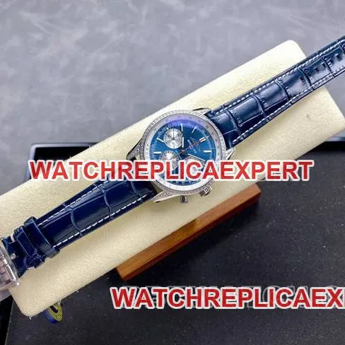 collectible watch BLS factory Breitling aviation chronograph diamond blue dialleather strap model clasplive photos