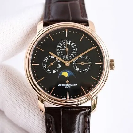 top-tier watch Vacheron Constantin men's white dial heritage series perpetual calendar multifunctional mechanical leather strap watch detail shots