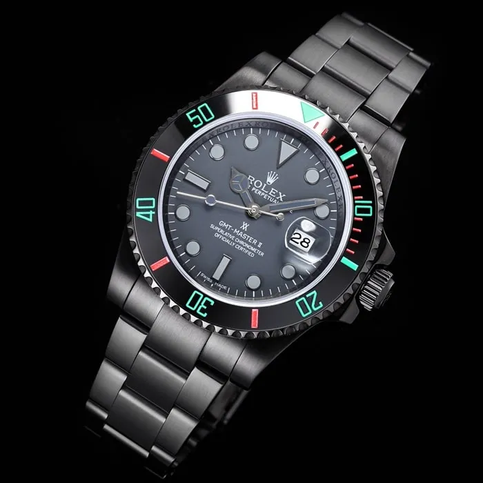 top-tier watch Rolex men's black dialsteel bracelet watch side view