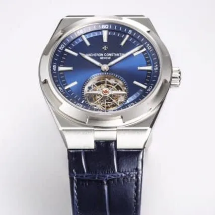 collectible BBR Vacheron Constantin Overseas tourbillon, peak appearance, king of steel watches, blue dial, side view