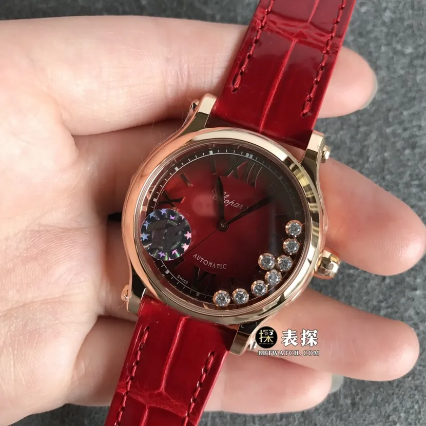 ZF FactoryChopard women's top-tier watch red dial leather strap model pictures and prices caseback live photo