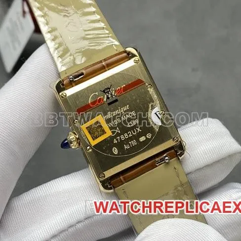 top-tier watch tank DR factory Cartier silver white dialquartz brown leather braceletcaseback live photo