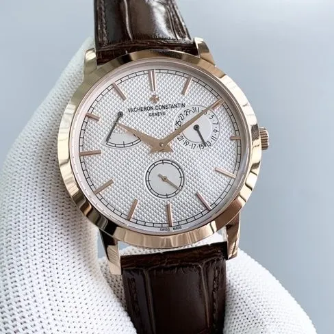 TWS factory Vacheron Constantintop-tiersuper watch men's white dial brown belt mechanical round leather strap inheritance series watch side view