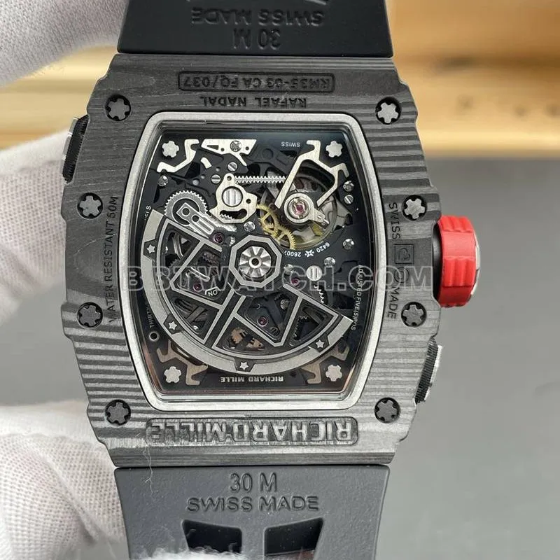Richard Mille collectible watch carbon fiber case tourbillon mechanical rubber model RM35-03front live photo