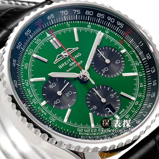 BLS Aviation Chronograph 1 Breitling Men's Deep Green Dial Leather Strap AB0137241L1P1 Clasp Real Shot