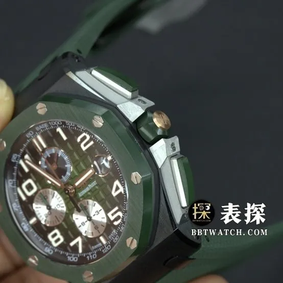 APF factory Audemars PiguetRoyal Oak offshore type 264051:1top-tier watch men's color ceramicgreen dial rubber model pictures and prices caseback live photo