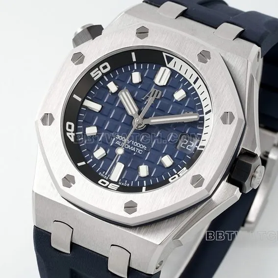APS factory Audemars PiguetRoyal Oak offshore type 1:1top-tier sea blue dial rubber model 15720ST.OO.A027CA.01side live photo