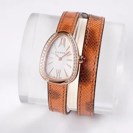 BV factory top-tier watch Bvlgari women's white dial orange belt quartz movementleather strap watch clasp picture
