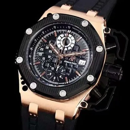 top-tier watch Audemars PiguetRoyal Oak offshore self-winding chronograph men's black dialrubber strap watch detail shots