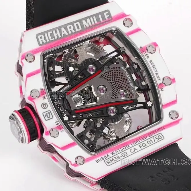 Richard Mille men's top-tier black fabric model RM 38-02caseback live photo