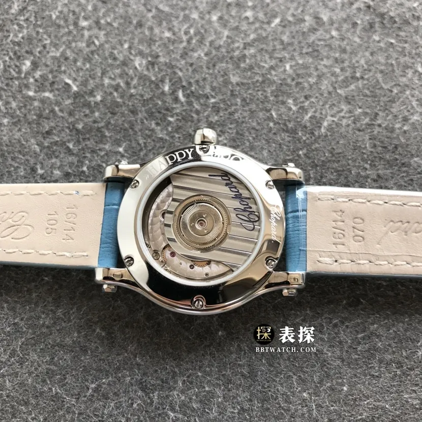 TWF factory Chopard women's five-bead happy diamond watch blue dialleather strap model pictures and prices side live photo