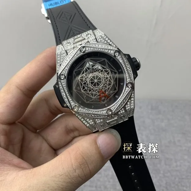 HB BIG BANGHublot1:1replica watch black dial diamond rubber style bracelet picture
