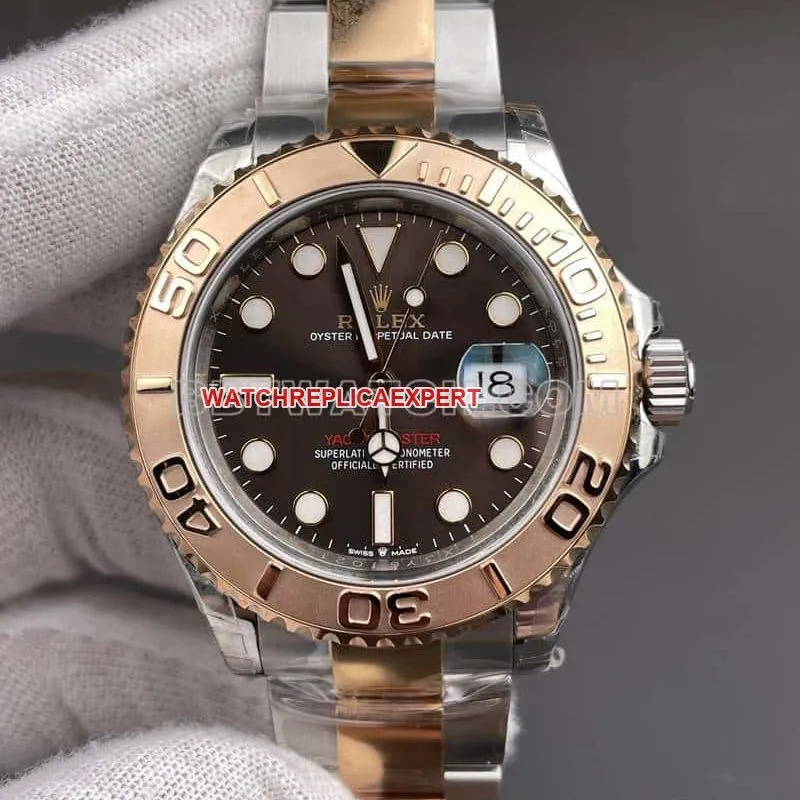 VSRolex Yacht-Master chocolate plate gold steel bracelet model 126621clasplive photos
