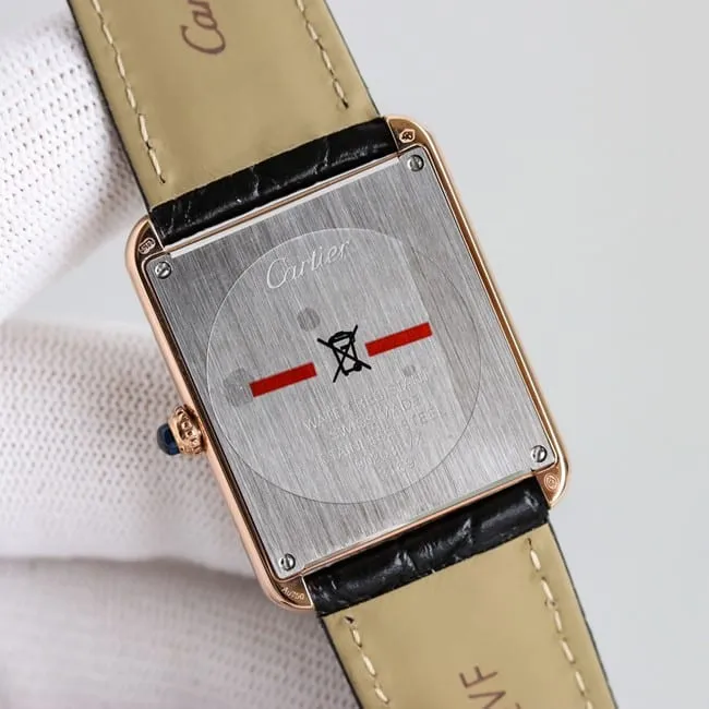3WF factory Cartiertop-tier watch tank series white dial black belt couple series quartzleather strap watch side view