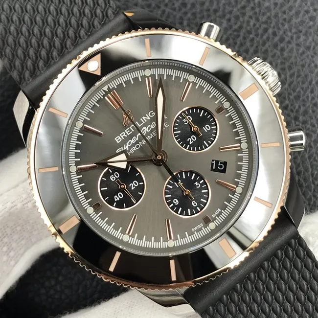 Top-tier watch Bailing Super Ocean Culture chronograph series men's green dialleather strap watch side view