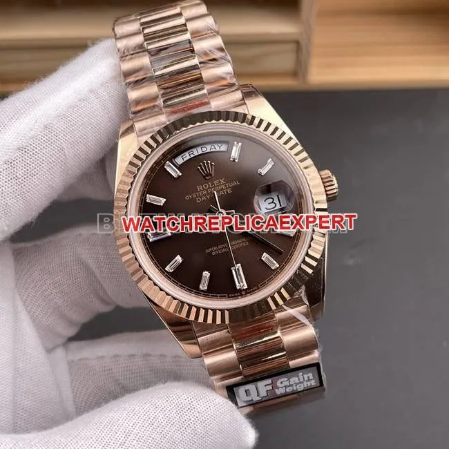 collectible watch QF factory RolexDay-Date coffee plate rose gold40mmside live photo