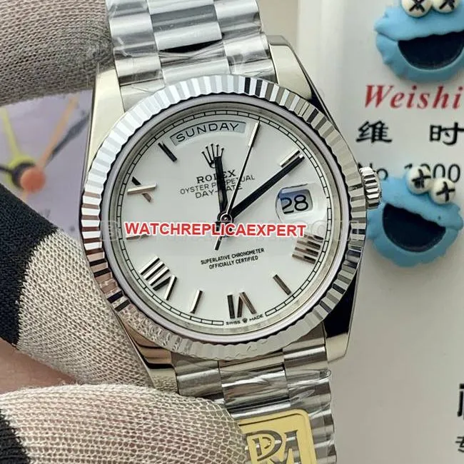 collectible watch PPM factory white dial Roman numeral RolexDay-Date mechanical caseback live photo