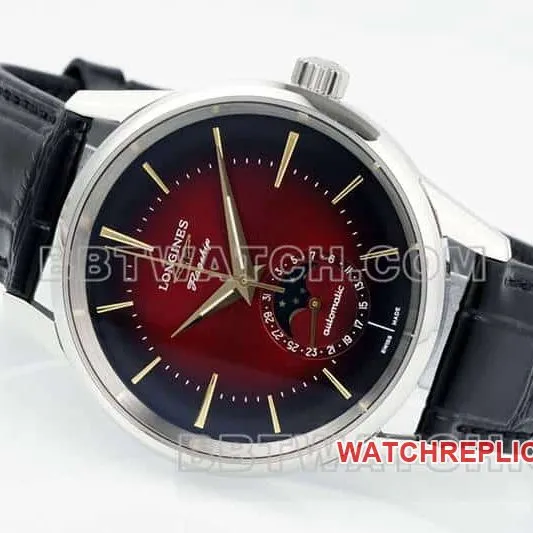 APS factory Longines classic replica1:1top-tier red plate moon phaseleather strap model side live photo