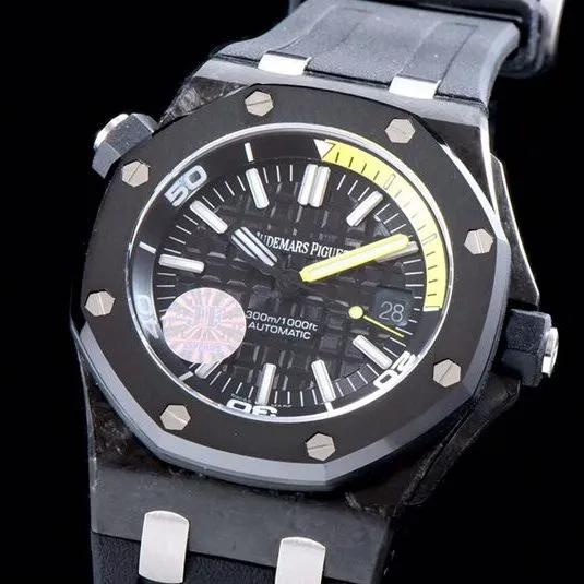 Audemars Piguet Top collectible watches 15706 Series Ceramic Bezel Black Disc Men's Mechanical Wristwatch Buckle Figure