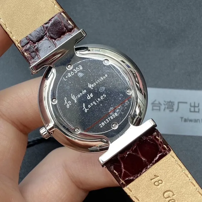 top-tier watch Longines couple watch white dial brown belt Jialan series leather strap watch clasp picture
