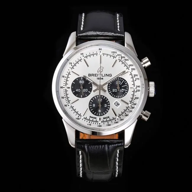 top-tier watch Breitling transoceanic series chronograph silver steel case movement picture